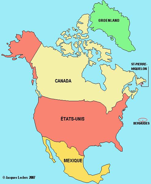 Carte de l'Amérique du Nord 