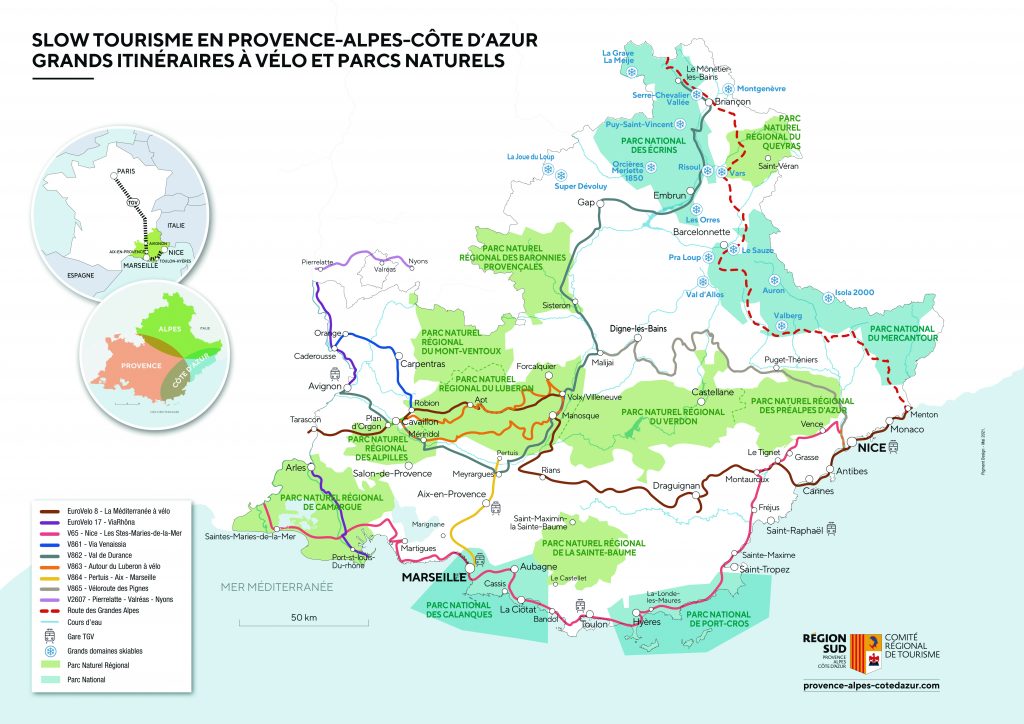 Carte Slow Tourisme de la région Provence-Alpes-Côte d'Azur